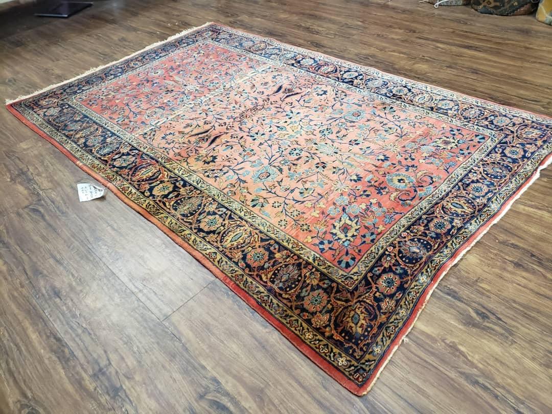 Antique Persian Kashan Rug, Manchester Wool, Red & Blue, Hand-Knotted, Allover Floral Pattern, 4'3" x 6'10" - Jewel Rugs