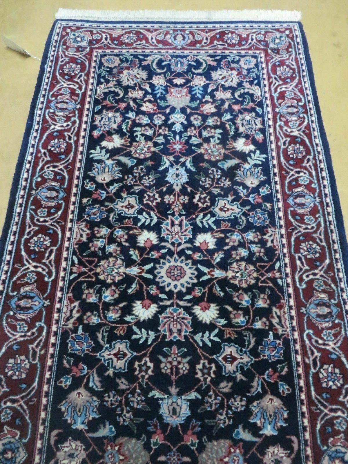 2' 7" X 8' Vintage Handmade Indian Agra Wool Blue Runner Oriental Rug Nice - Jewel Rugs