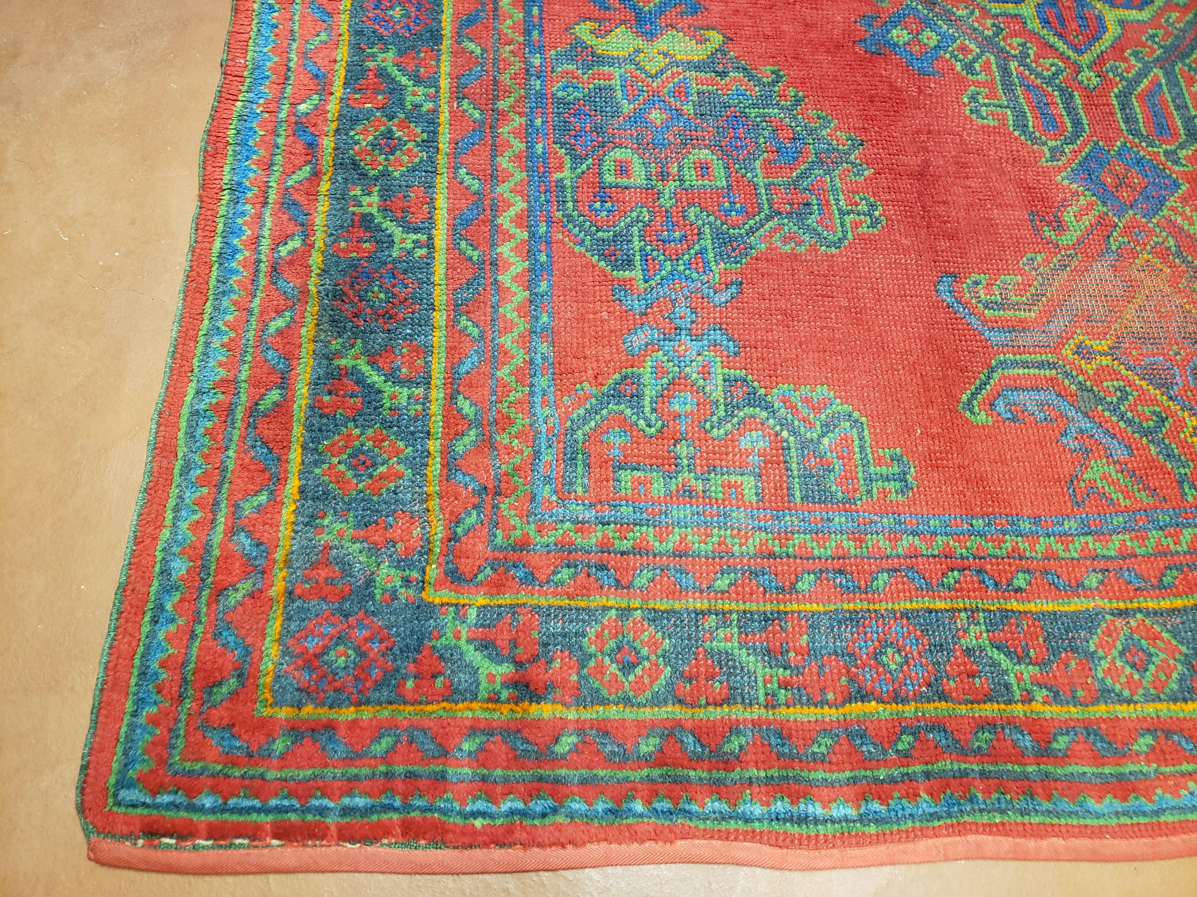 7x11 Turkish Oushak Rug, Vintage Red & Blue Oriental Carpet, Hand Knotted Wool Area Rug 7 x 11, Turkish Sparta Rug, Antique Turkish Rug Nice - Jewel Rugs