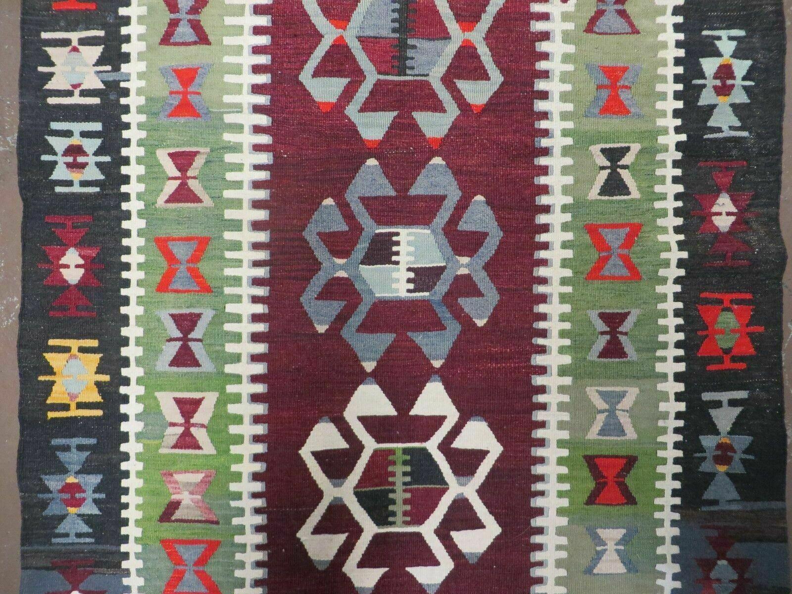 3' 8" X 5' Vintage Turkish Kilim Handmade Flat Weave Wool Rug Veg Dyes - Jewel Rugs