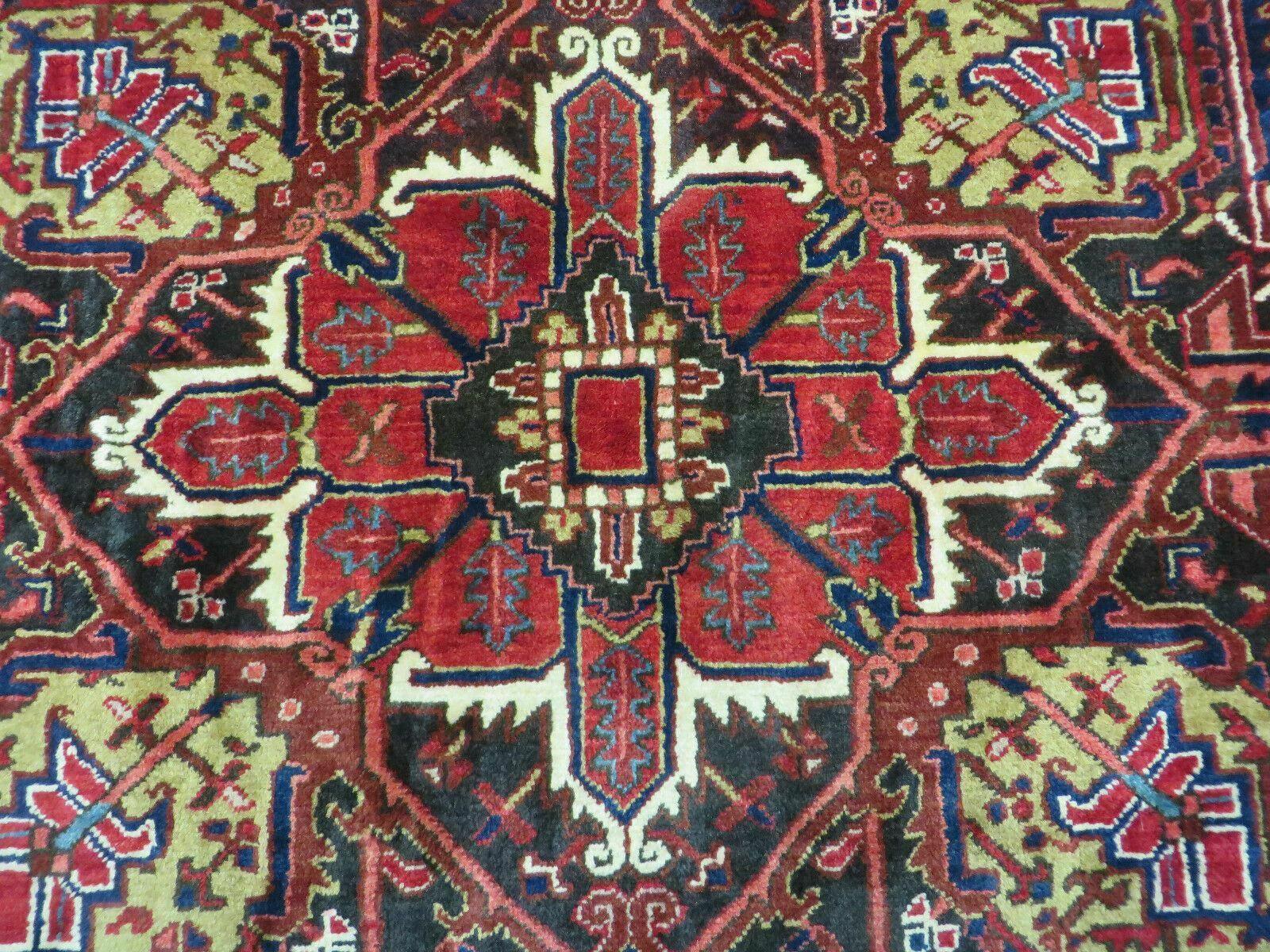 Wonderful Persian Heriz Rug 8.6 x 11, Geometric Heriz Carpet, Semi Antique Decorative Area Rug, Red Ivory Dark Blue Handmade Wool Room Sized - Jewel Rugs