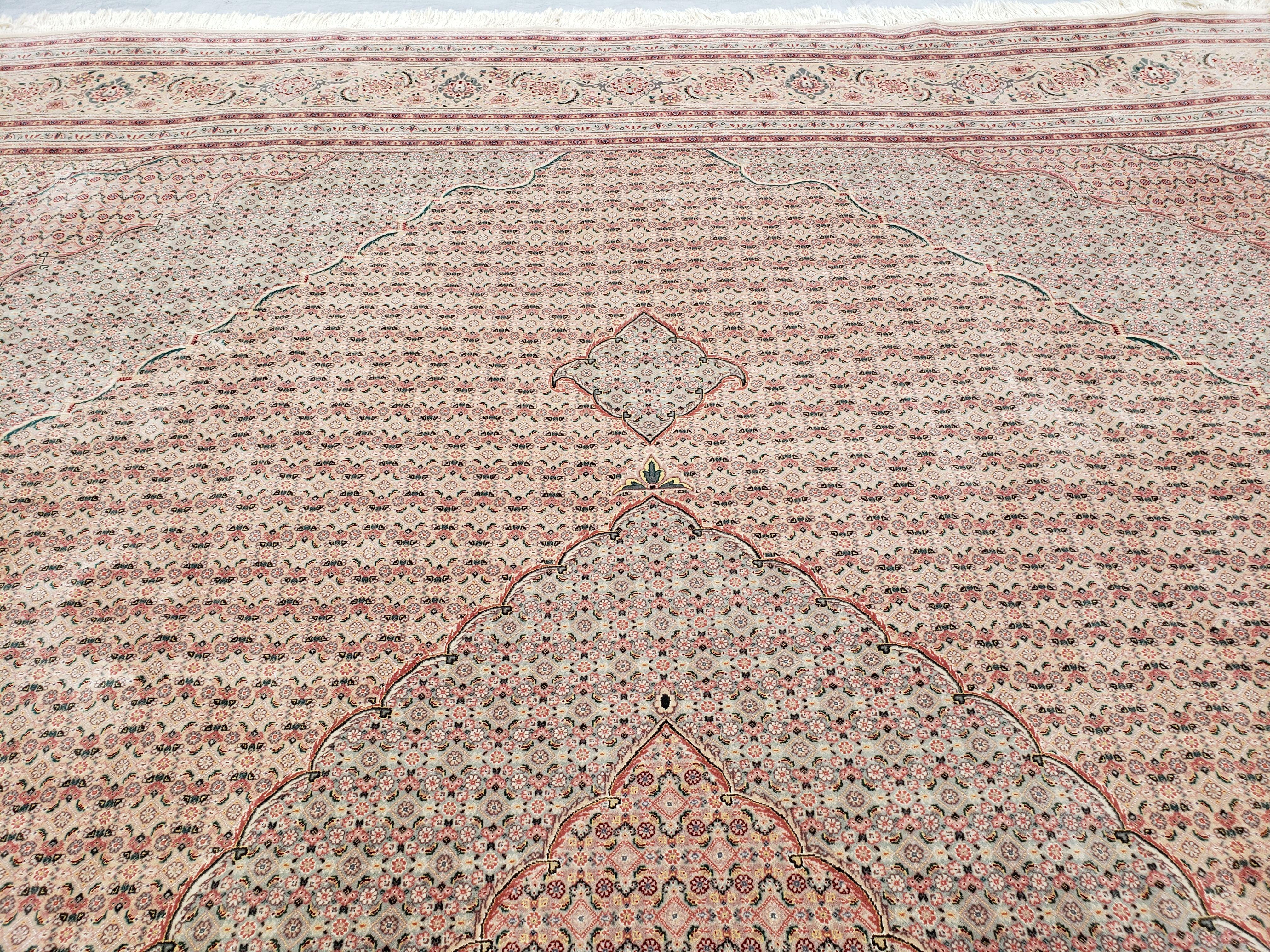 Stunning Oversized Sino Persian Oriental Rug 12x15, Hand Knotted Wool & Silk Palace Sized Carpet, Mahi Pattern, Very Fine, Peach Beige, Wow - Jewel Rugs