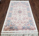 Blue & Ivory Silk Carpet, New Turkish Rug 3x5, Bamboo Silk, Medallion Rug, Fine Accent Rug, Soft, 2' 8" x 4' 11" - Jewel Rugs