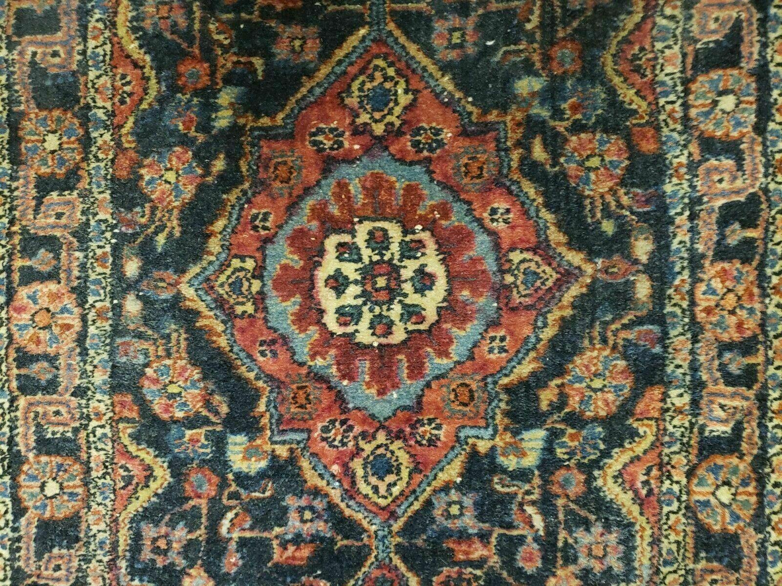 1' 9" X 2' 10" Antique Handmade Floral Oriental Wool Area Rug Small Oriental Carpet Blue & Red - Jewel Rugs