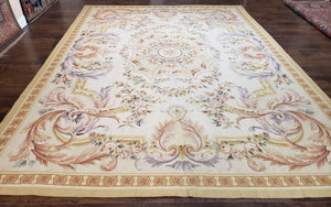Aubusson Savonnerie Rug 9x12, European Design Elegant Aubusson Carpet, Handmade Hand Woven Floral Flatweave Chinese Aubusson Wool Area Rug - Jewel Rugs