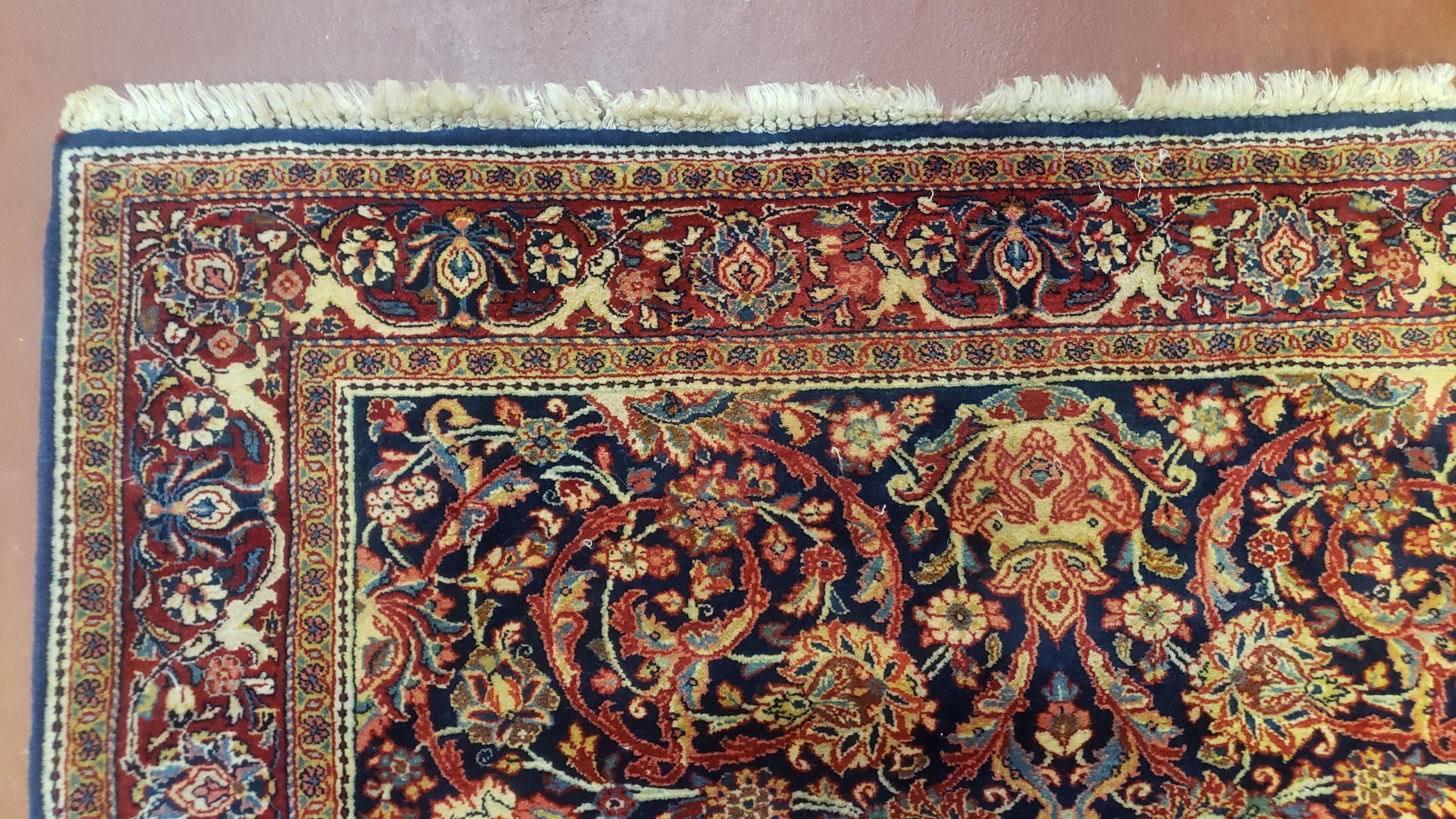 Vintage Persian Kashan Rug, Hand-Knotted, Wool, Dark Blue and Dark Red, 4' 4" x 6' 9" - Jewel Rugs