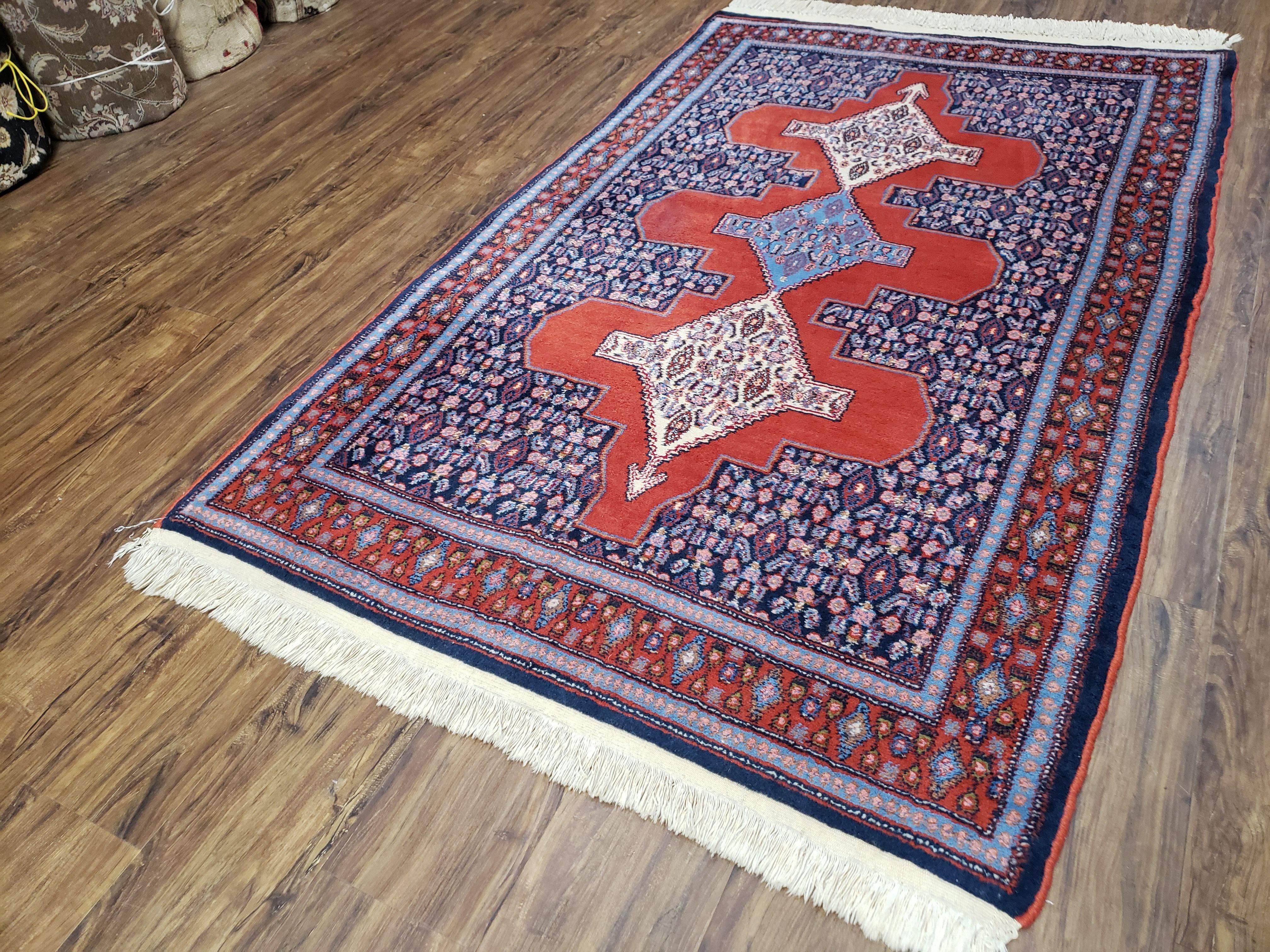 4x6 Western Kurdistan Kurdish Carpet Senneh Wool Area Rug Veg Dyes Red Blue Nice - Jewel Rugs