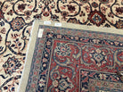 Beautiful Persian Sarouk Rug 10x14, Wool Hand-Knotted Ivory Antique Oriental Carpet 10 x 14, Ivory/Cream Red Blue, 1940s, Top Quality Fine Handmade - Jewel Rugs