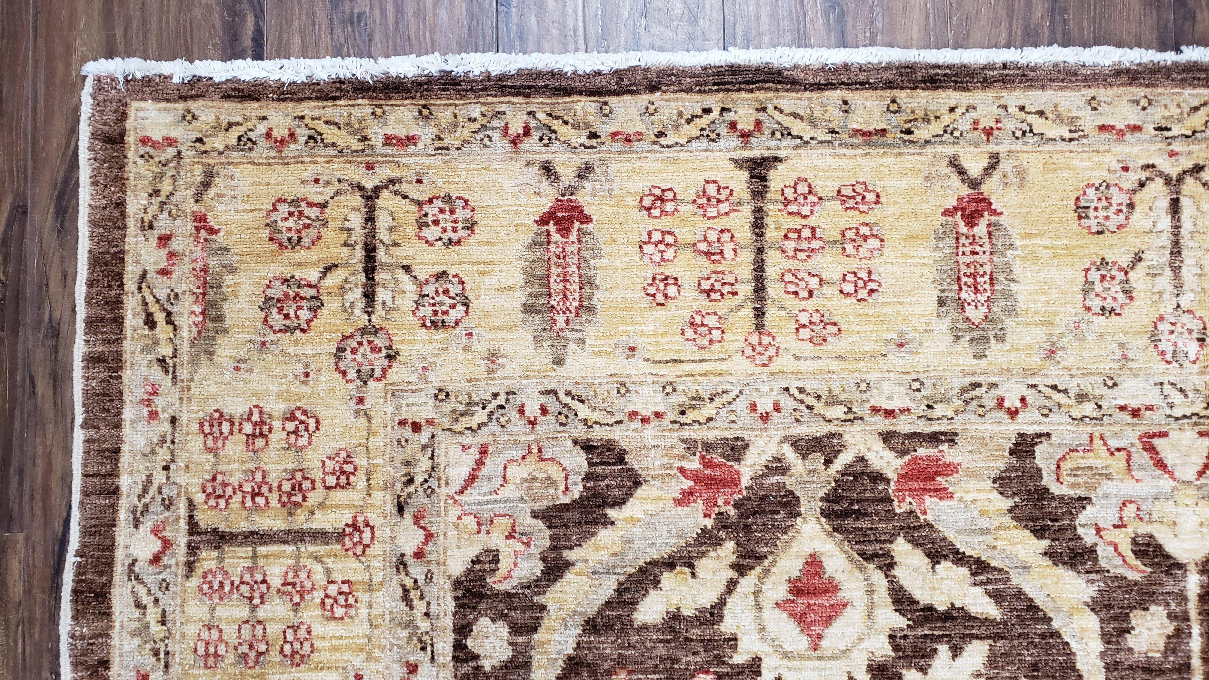 6x9 Vintage Decorative Rug, Brown & Light Gold Peshawar Area Rug, Mahal Sultanabad Hand-Knotted Farmhouse Rug, Wool Carpet, Pak-Persian Rug - Jewel Rugs