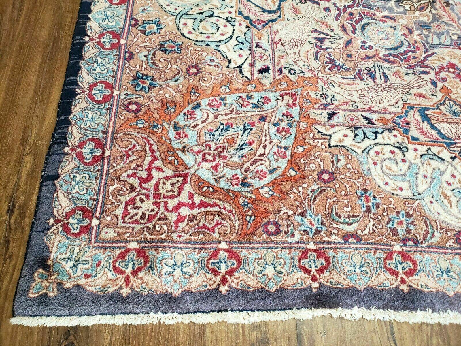 10' X 12' Vintage Handmade Persian Kashmar Animal Pictorial Wool Rug - Light Blue, Blue, and Red Carpet - Jewel Rugs