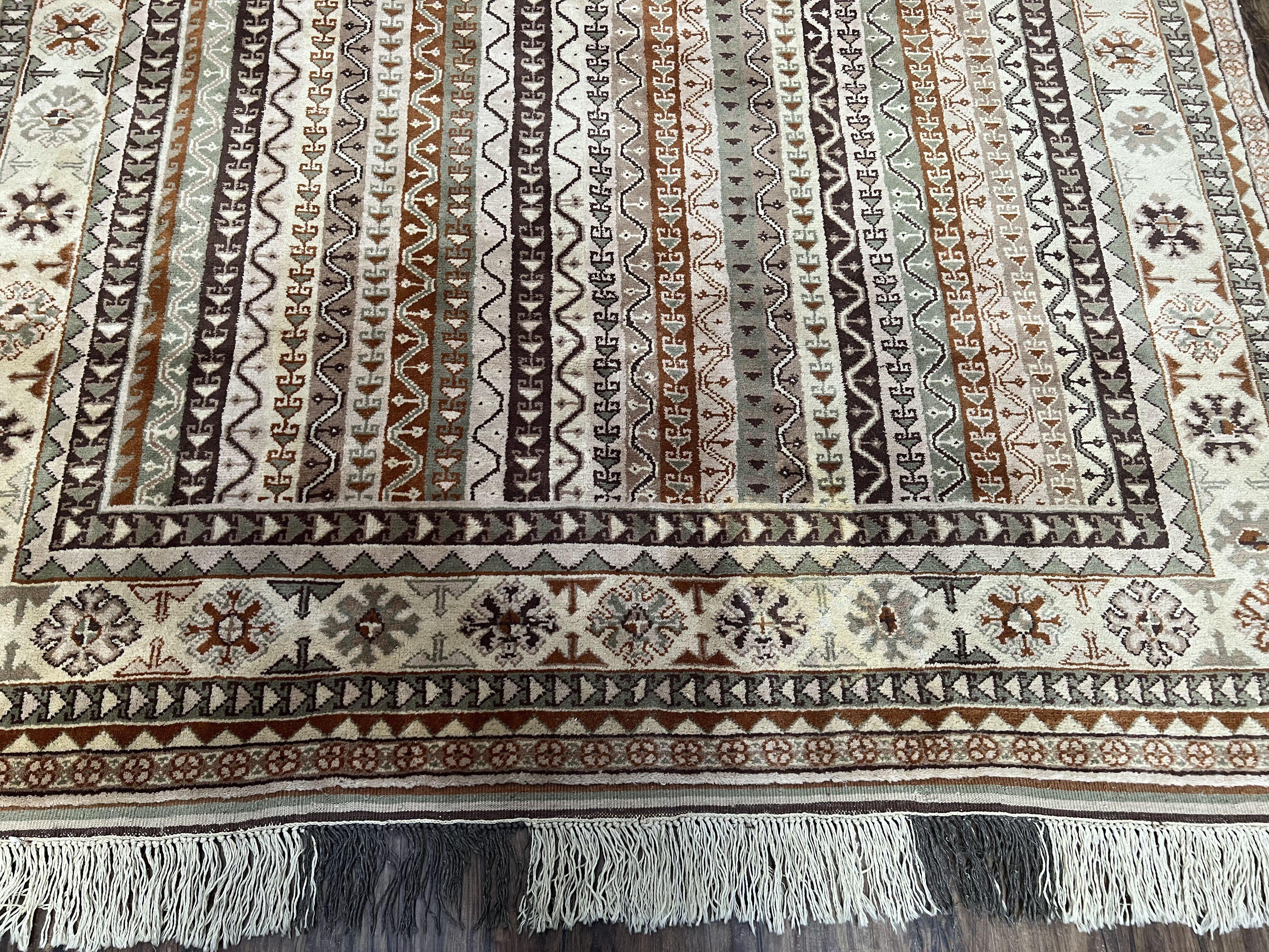 Striped Turkish Anatolian Rug 6x7 Almost Square Shaped Carpet Handmade Vintage Oriental Rug, Living Room Rug, Neutral Colors Cream, Wool Rug - Jewel Rugs