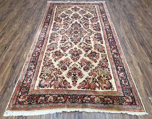 Vintage Persian Sarouk Rug, Wool, Hand-Knotted, Ivory, 3' 3" x 6' 5" - Jewel Rugs