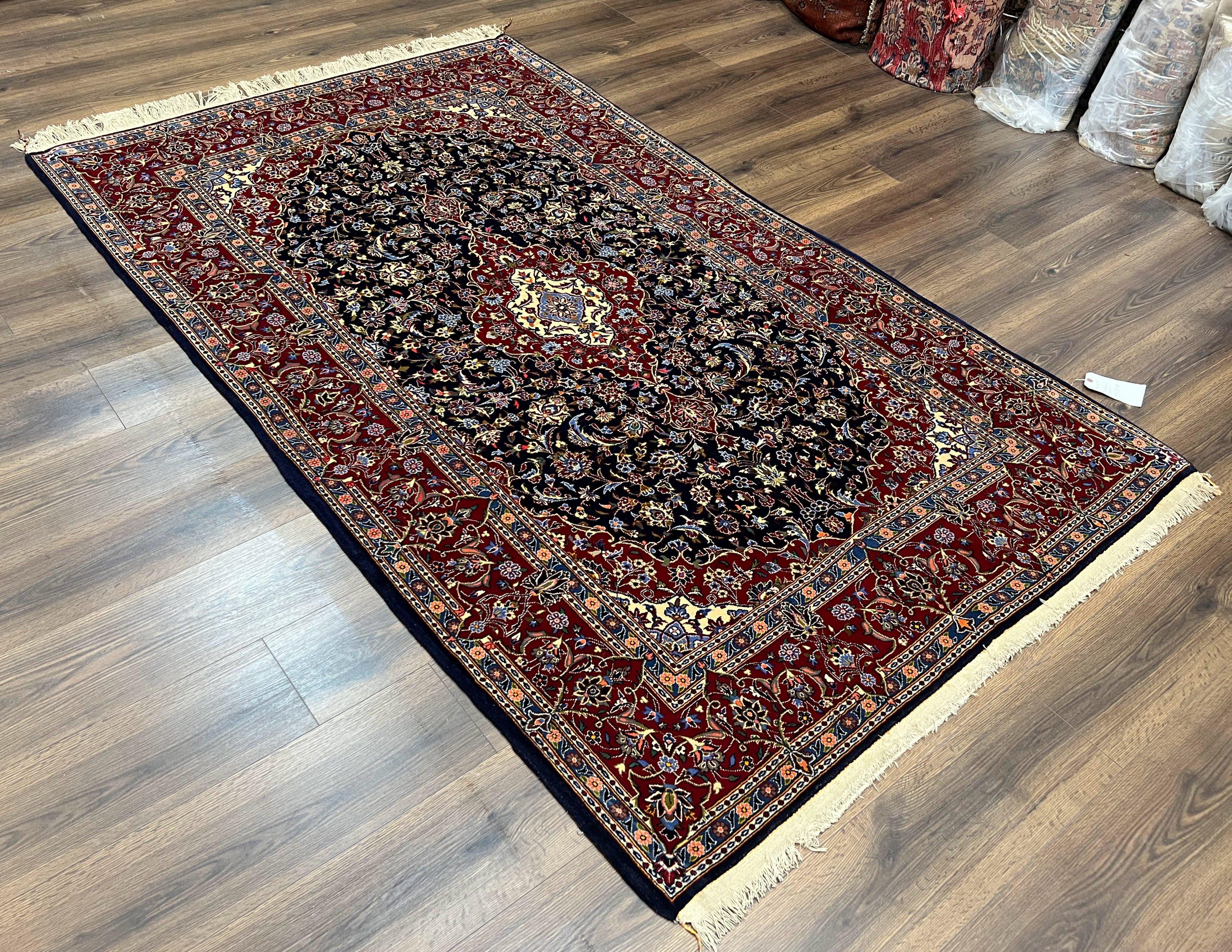 Dark Blue Persian Rug 5x8, Kork Wool Semi Antique Kashan Carpet, Very Fine Lachak Toranj Rug, Hand Knotted Floral Medallion Rug, 5 x 8 Oriental Rug - Jewel Rugs