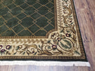 Vintage Napalese Aubusson Rug 6x9, Hunter Green & Beige Hand-Knotted Wool Carpet, 6 x 9 European Design Carpet, Handmade New Rug, Office Rug - Jewel Rugs