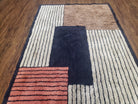 Vintage German Shag Rug 4x6, Small Geometric Abstract Design Hooked Carpet, Ivory Black & Blush Red, Foyer Room Rug Entryway Rug Bedroom Rug - Jewel Rugs