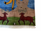 3 x 5 Handmade New Vintage Wool Blue Rug Leopard Lion Jaguar Deer Organic Dyes - Jewel Rugs