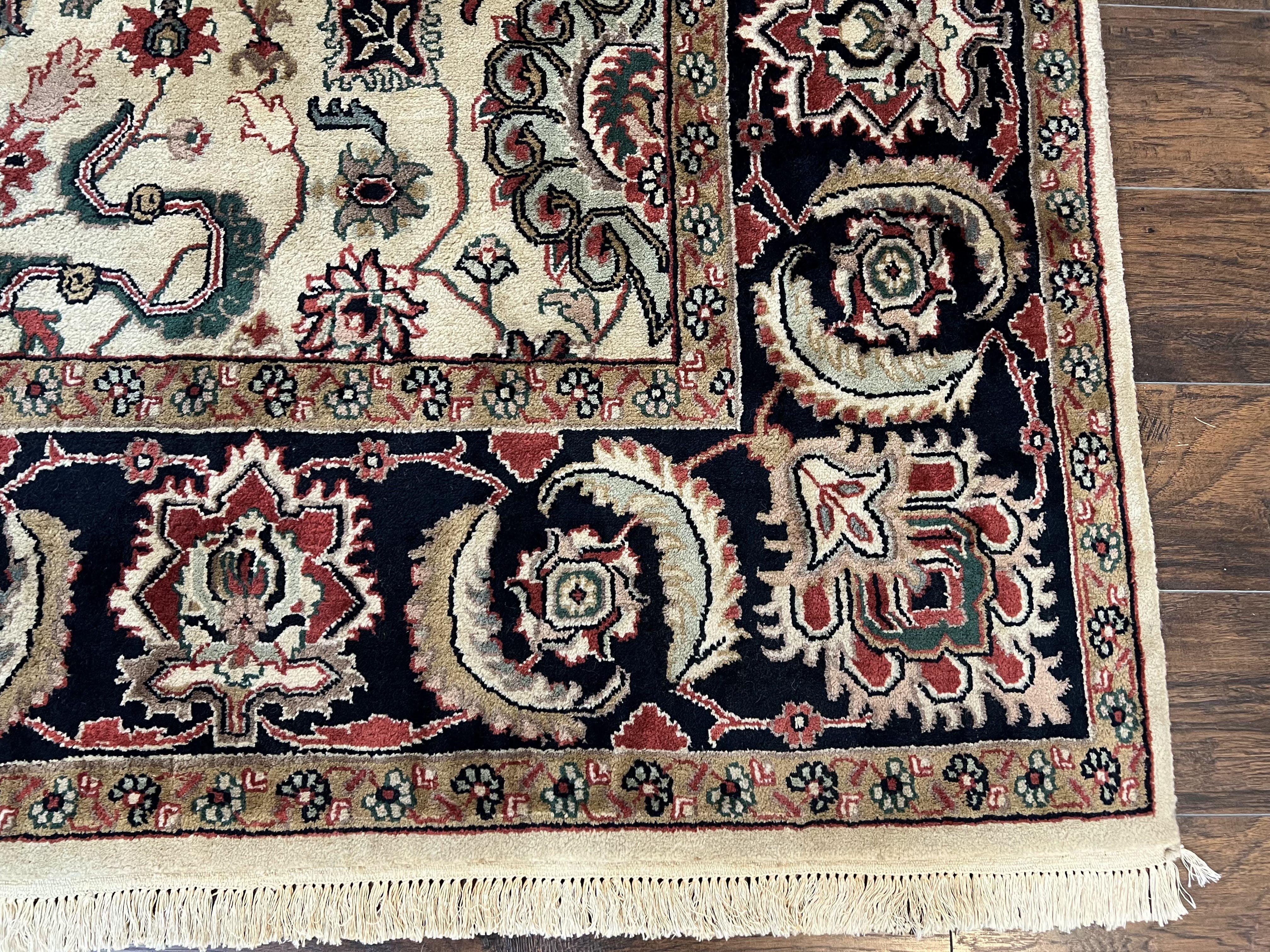 Indo Mahal Rug 8.8 x 12, Vintage Indo Persian Carpet, Cream Black, Allover Floral Design, Shah Abbas Flowers, Handmade, Wool Oriental Rug - Jewel Rugs